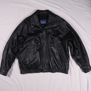 VTG Burry Lane Men's L Black Genuine Leather Jacket Quilted Lined Car Coat